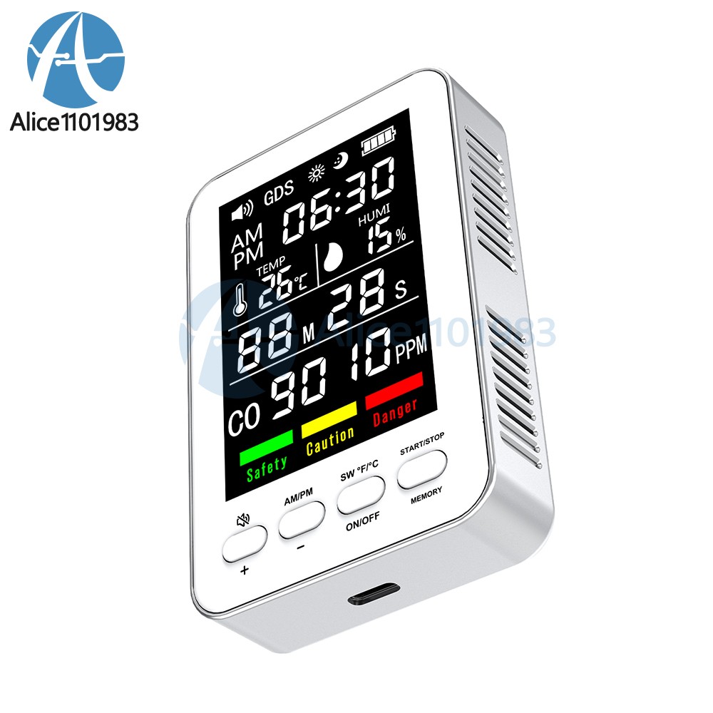 5-in-1 Portable Carbon Monoxide Alarm Temperature Humidity Air quality Tester