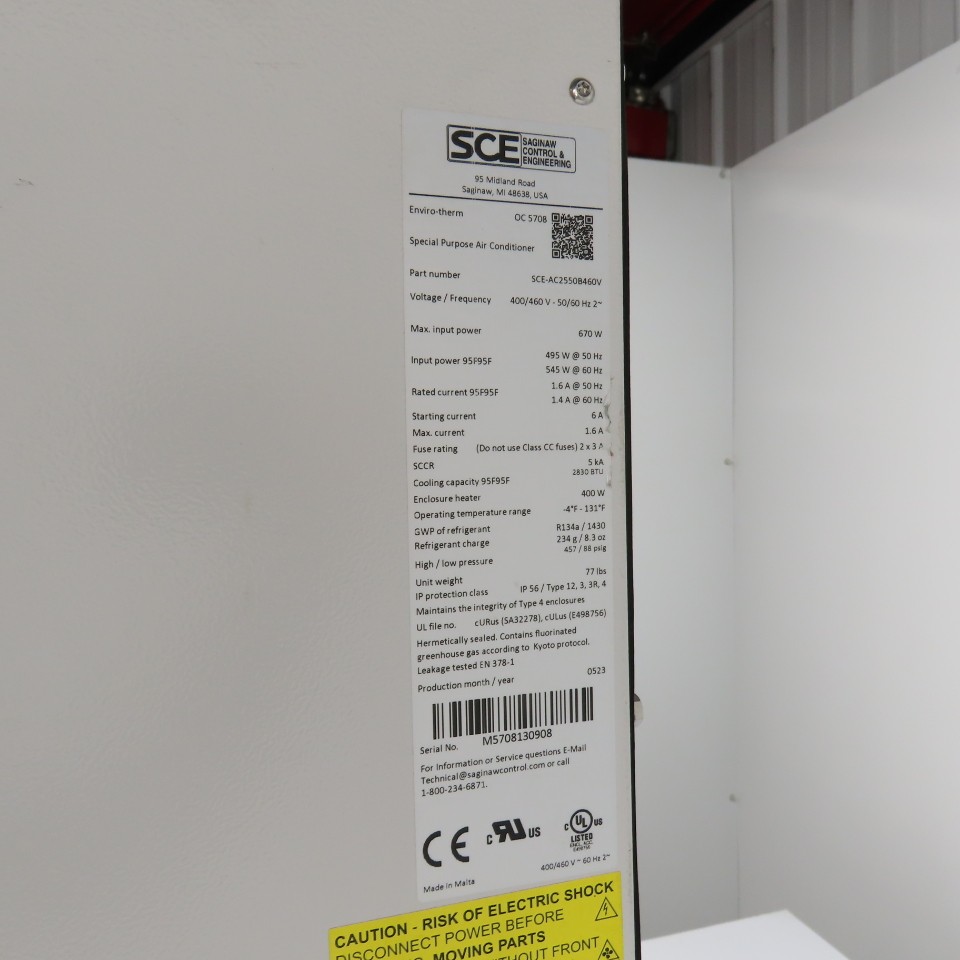 Saginaw SCE-AC2550B460V Enviro-Therm 2830 BTU Enclosure Air Conditioner 400/460V
