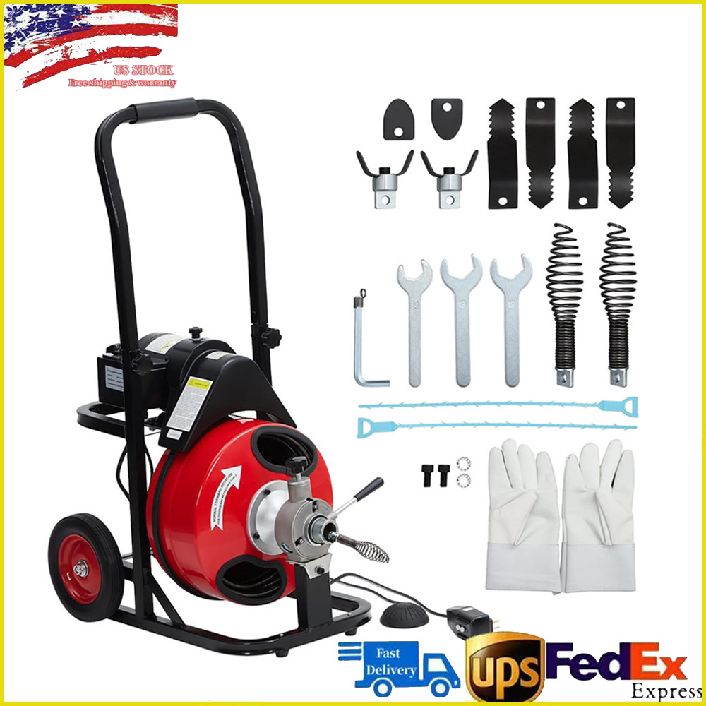 75 FT x 1/2 In Drain Cleaner Machine with 250W Motor, Air-Activated Foot Switch