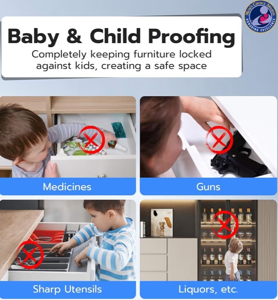 Smart Cabinet Lock, Hidden No Drill Adhesive Magnetic Baby Proofing Child Proof
