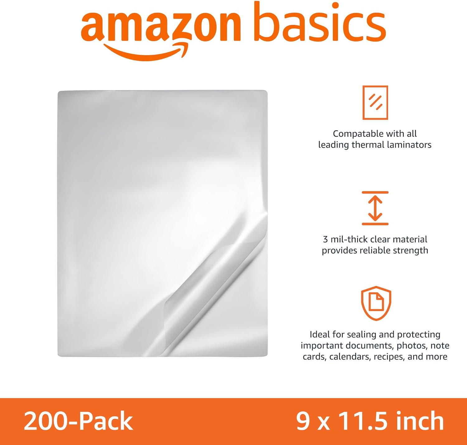 200 Pack Clear Letter Size Thermal Laminating Pouches 9 X 11.5 inch Sheets 5 Mil
