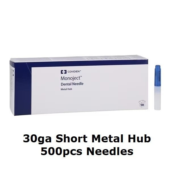 500 Monoject Kendall METAL Hub Dental Medical Needles 30G Blue Short New