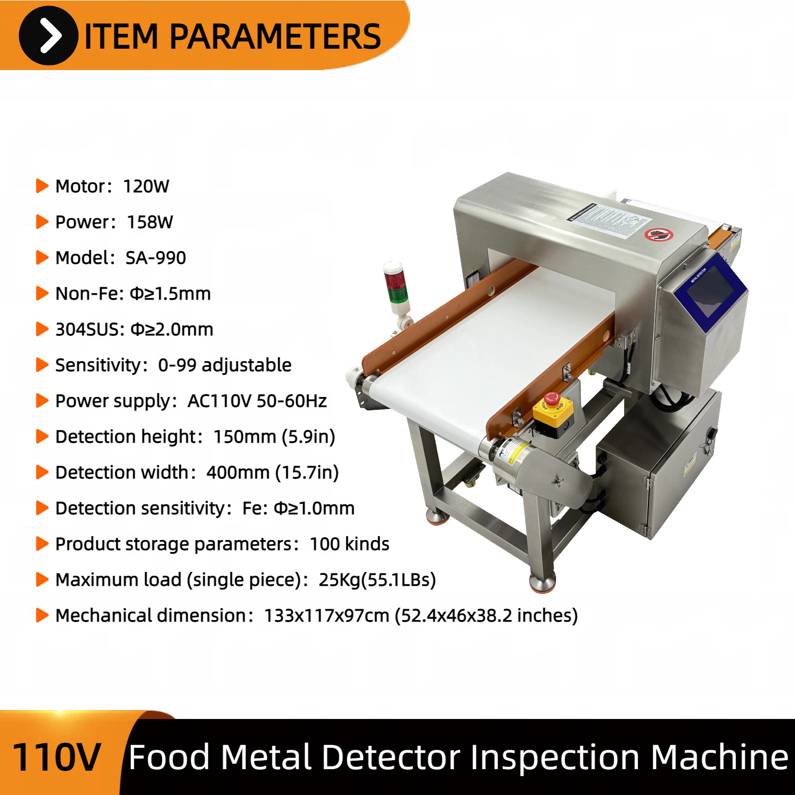 110V Industrial Metal Detector Detecting Foreign Metal in Food/Textile/Plastic