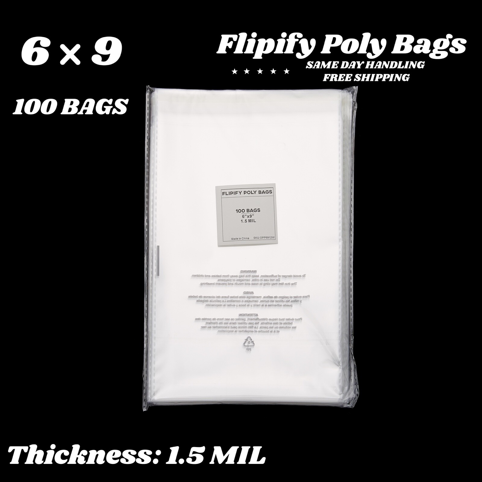 100 6×9 1.5 Mil Bags Self Seal Resealable Clear Poly Plastic Opp Bag Lip & Tape