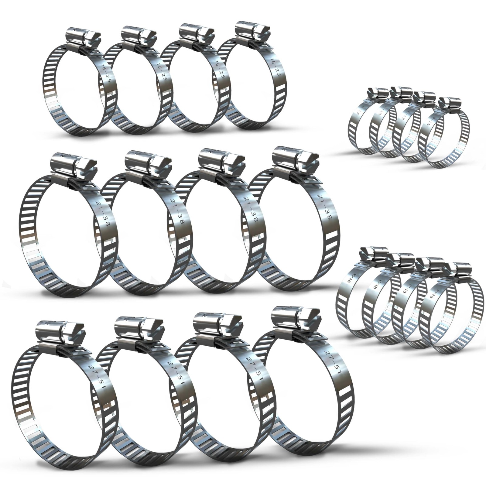 20-Piece Stainless Steel Hose Clamp Assortment Kit Pack of 20(pieces), Silver