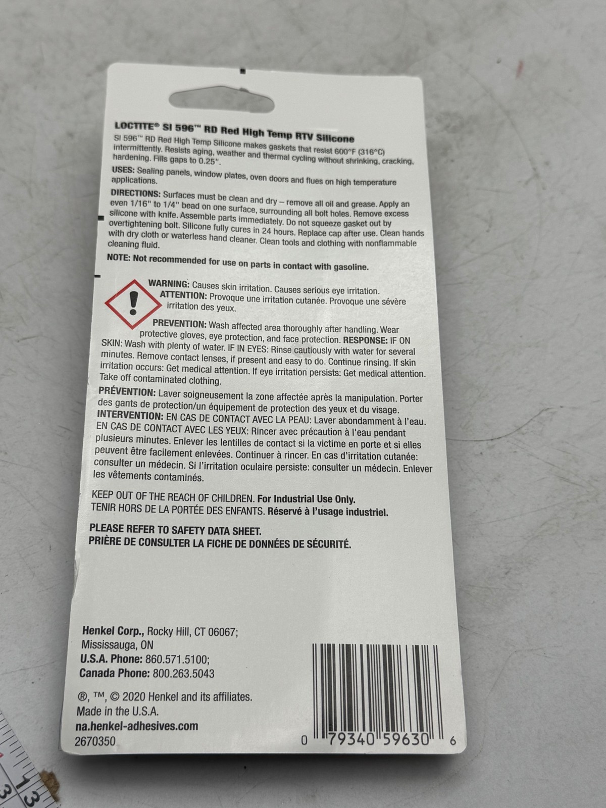 Loctite SI 596 Red High Temp RTV Silicone Adhesive Sealant 2.7 fl oz Use by 2/25