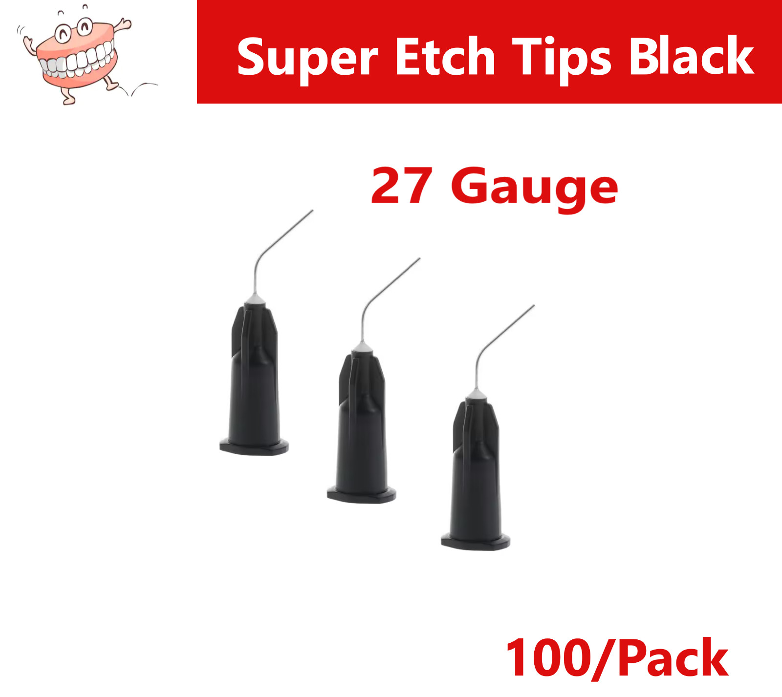 Dental Super Etch Tips Black 27 Gauge, Pre Bent Tips, 27 Ga, 100/Pk