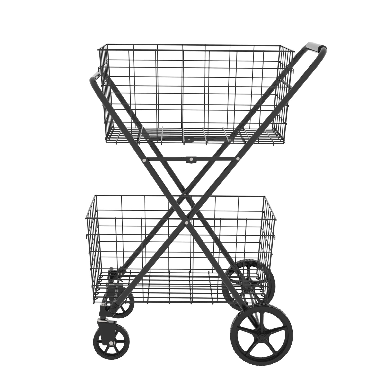 Foldable Utility Shopping Cart W/ 2 Baskets Utility Cart for Laundry Shopping