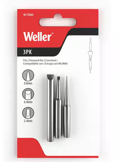 Weller Soldering Tips Combo for WLIR60,3-Pack (WLTSIR60) 6.4mm, 2.4mm, .8mm