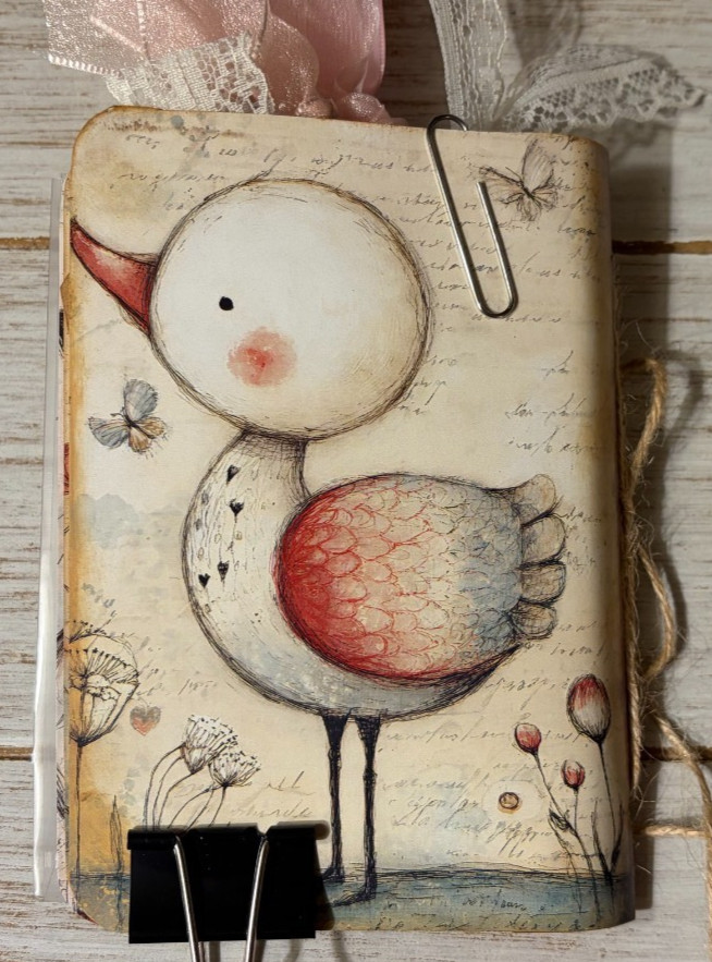 Junk Journal Handmade Booklet Book Vintage «Cute Animals» Pockets, Ephemera b