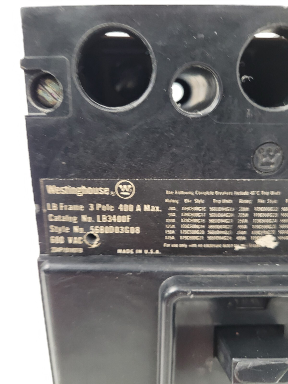 LB3250 Westinghouse 400A Frame Circuit Breaker w/ 250 Amp Trip – Next Day Option