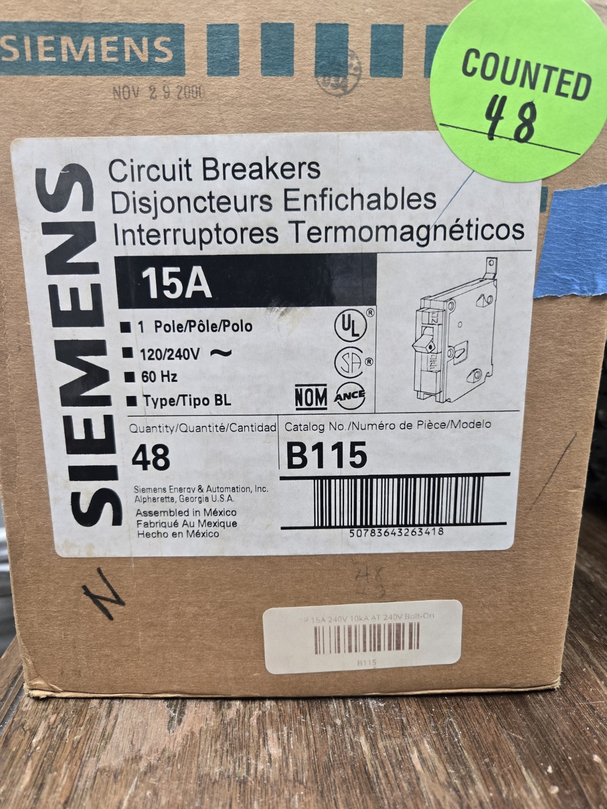 B115 BL115 SIEMENS 1 BOX OF 12 BREAKERS 1 PRICE (12 BOXES AVAILABLE) FREE…