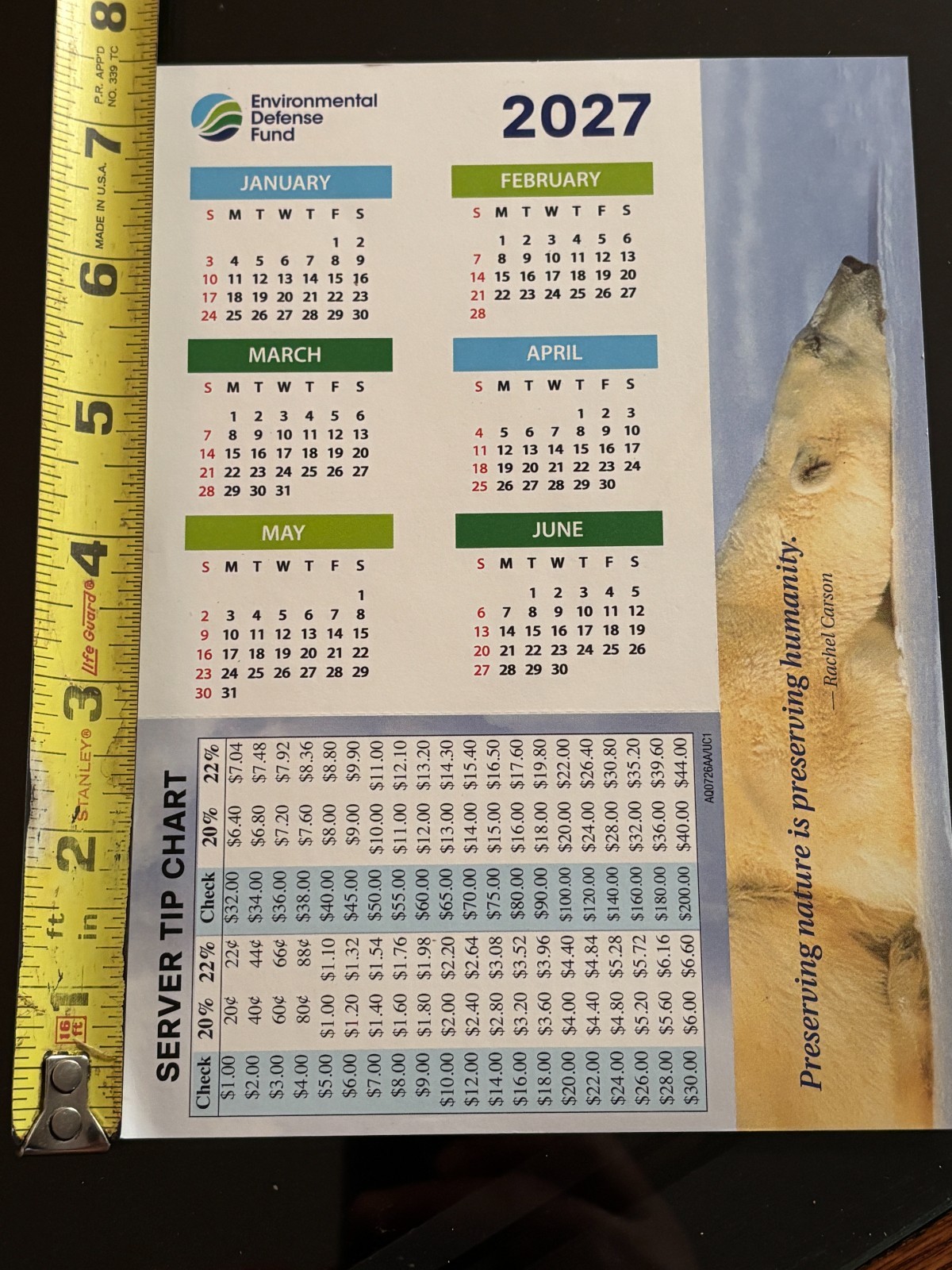 EDF – 2026 & 2027 Calendar Card, Bookmark, Tip Chart – 12 Months – 7.75″ x 5.5″