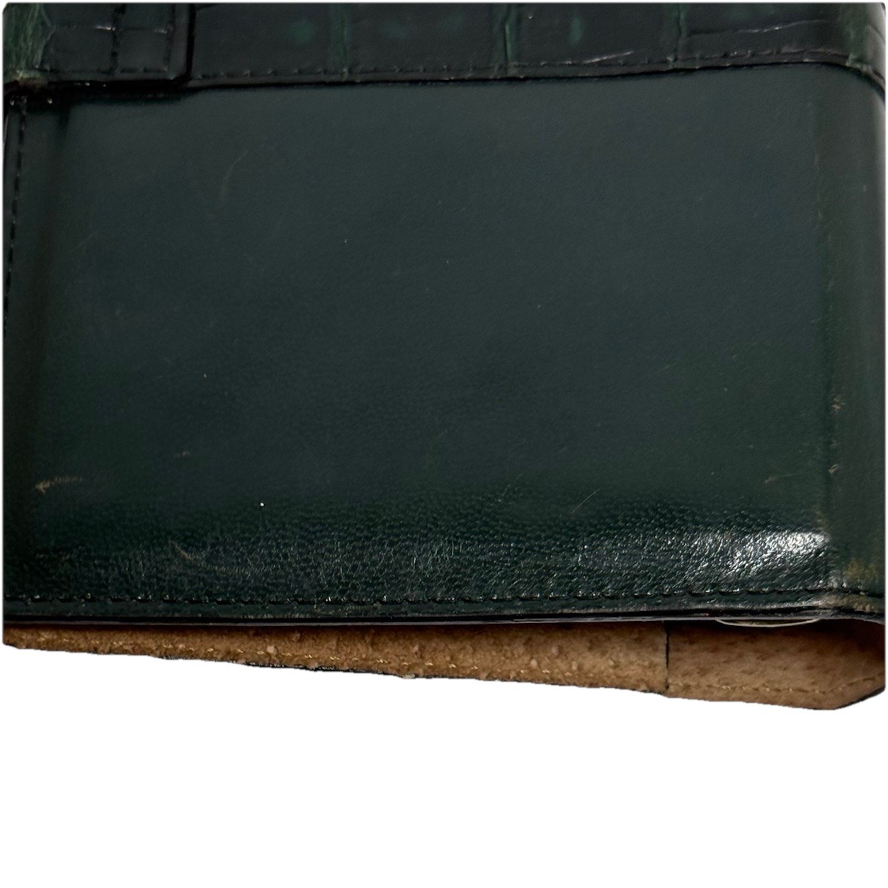 VTG Dark Green Leather Day Planner Black Alligator Strap Ostrich Interior Retro
