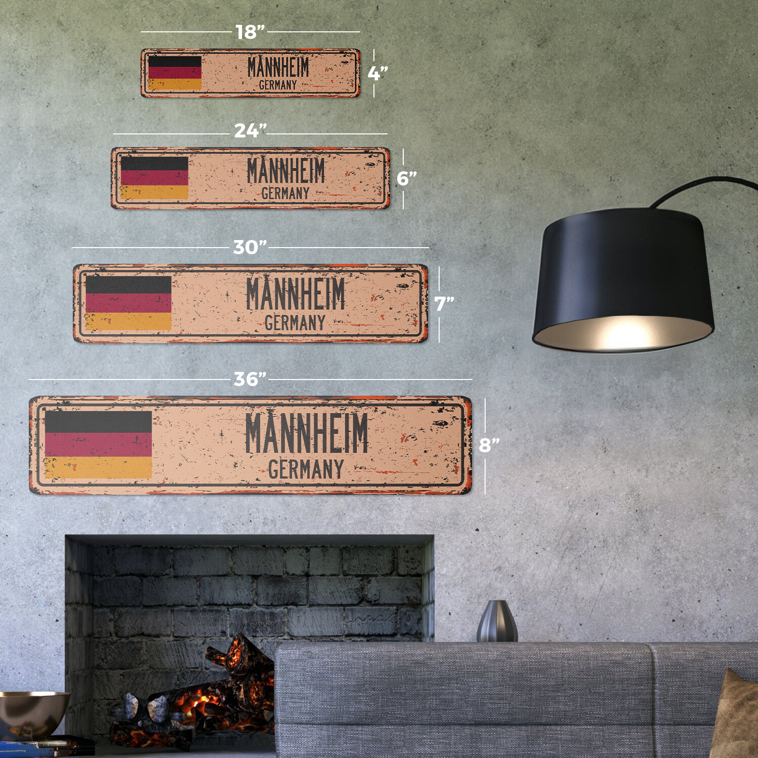 MANNHEIM GERMANY Vintage Street Sign German flag city country road wall rustic