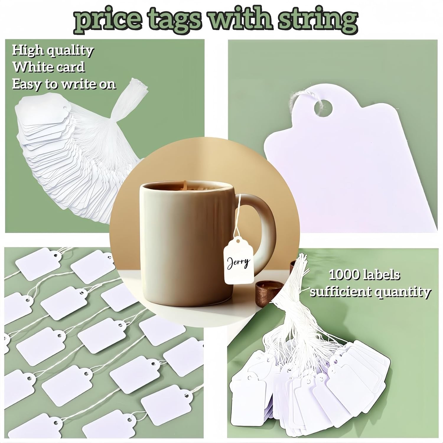 1000 PCS Pre-Strung White Price Tags 1.75×1.093 Retail Merchandise Labels