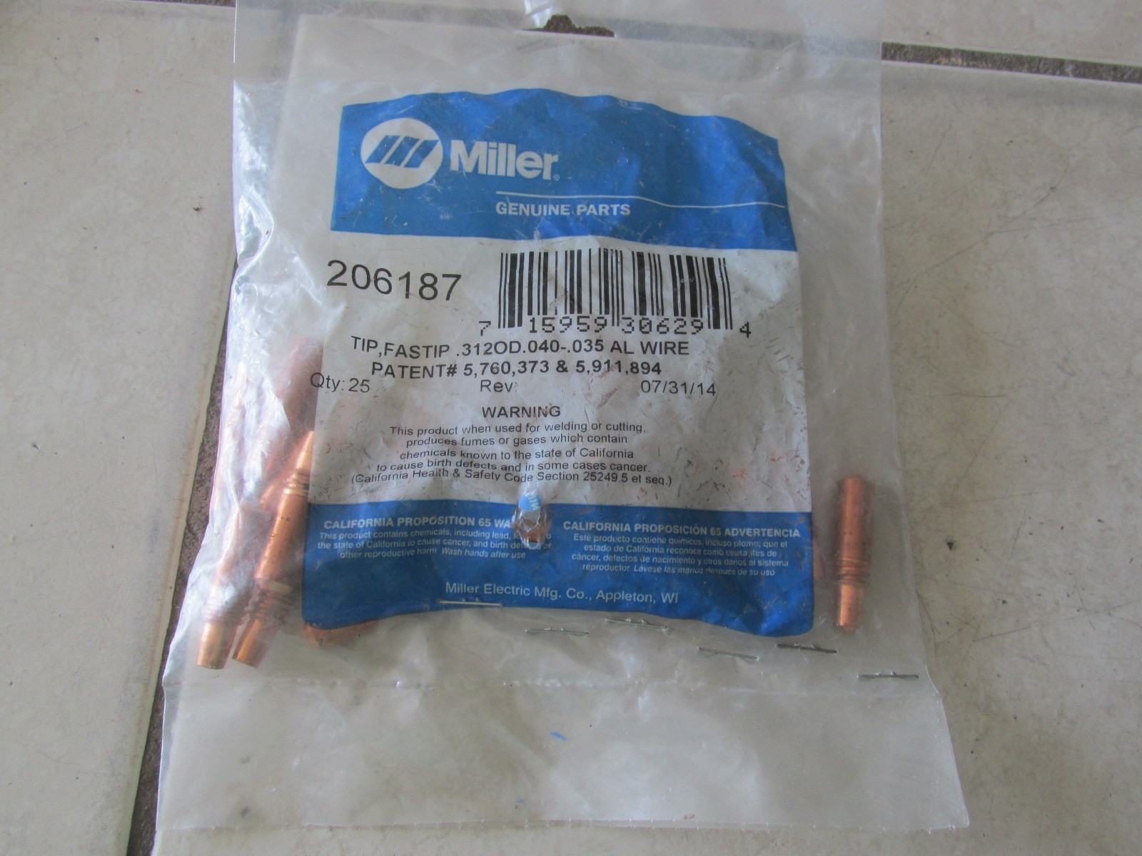 Miller 206187 Tip Fastip .312 OD .040 .035 AL Wire Pack Of 25 New