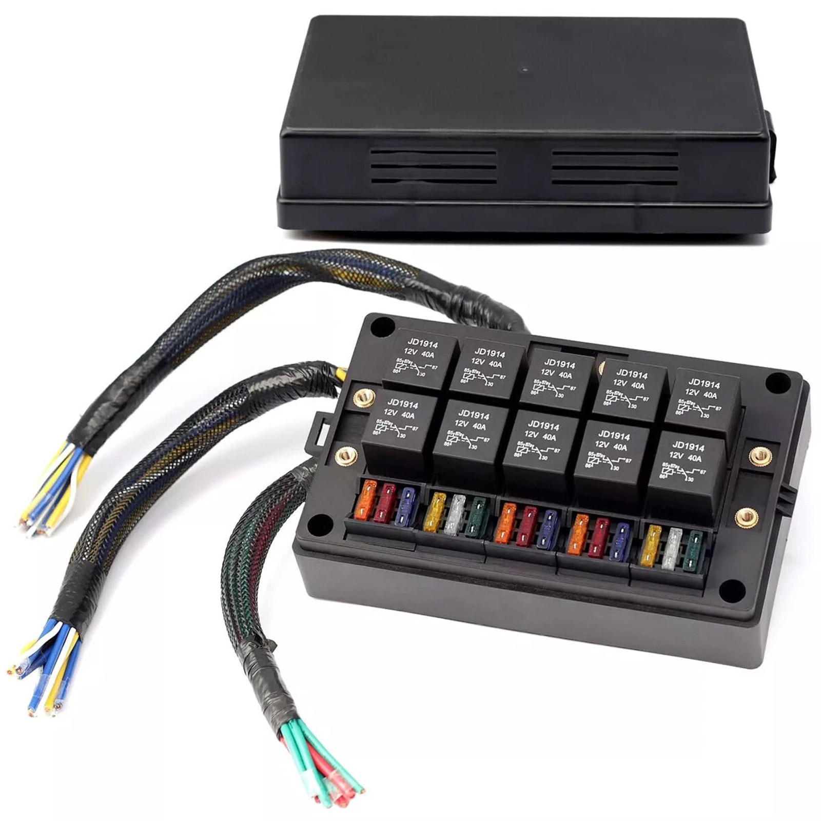 Pre-Wired 15 Slots 10 Way Fuse Relay Box 12V Automotive, Fuse Relay Block New