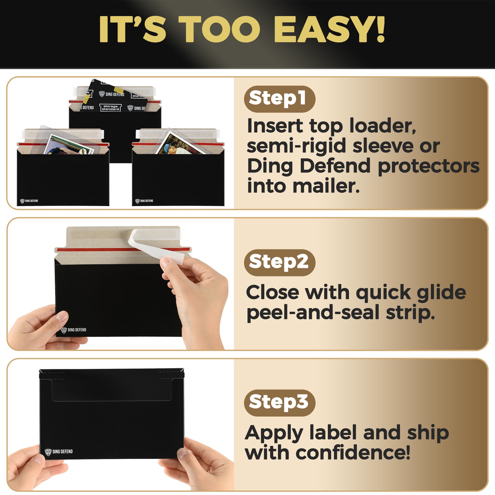 Card Shipping Envelopes 110 Pack – 7 x 4.35 In Trading Cards Self-Adhesive Black