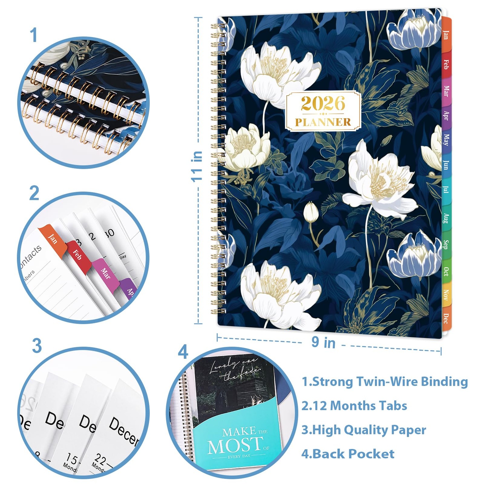 2026 Planner – Jan. 2026 – Dec. 2026, 8.5″ x 11″, x Blue