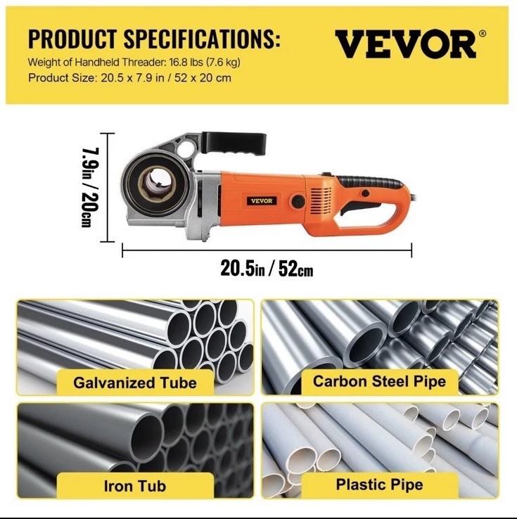 Electric Pipe Threader Portable Machine 2300W, 6 Dies 1/2-2″ , 22 RPM ,Excellent