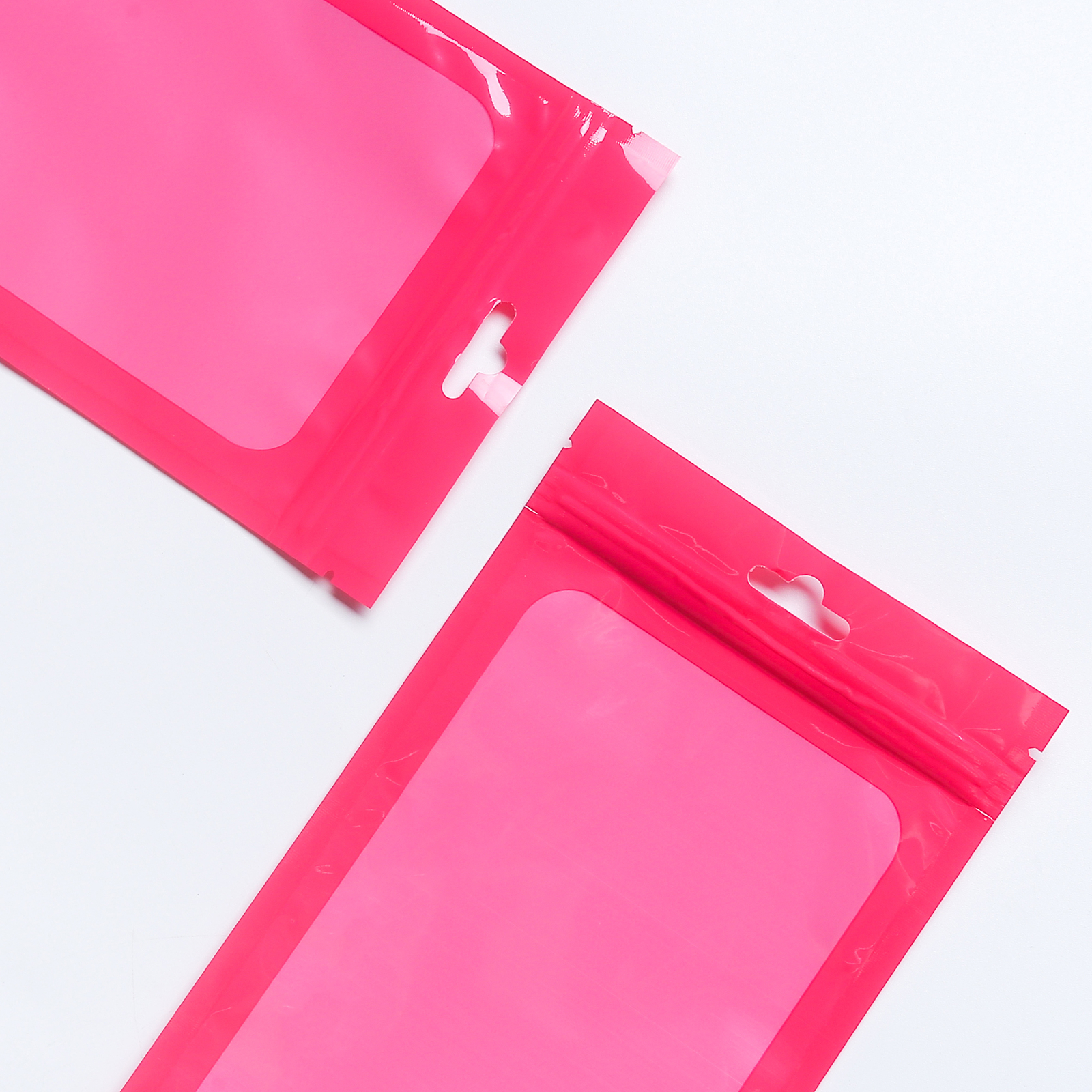 100 Clear Window Glossy Pink Flat Beauty Storage Zipper Pouch w. Hang Hole