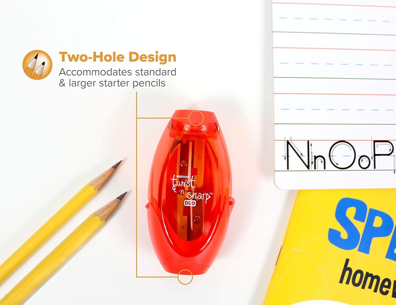 Ergonomic 2-Hole Manual Pencil Sharpener with Ratchet Technology for Classroom