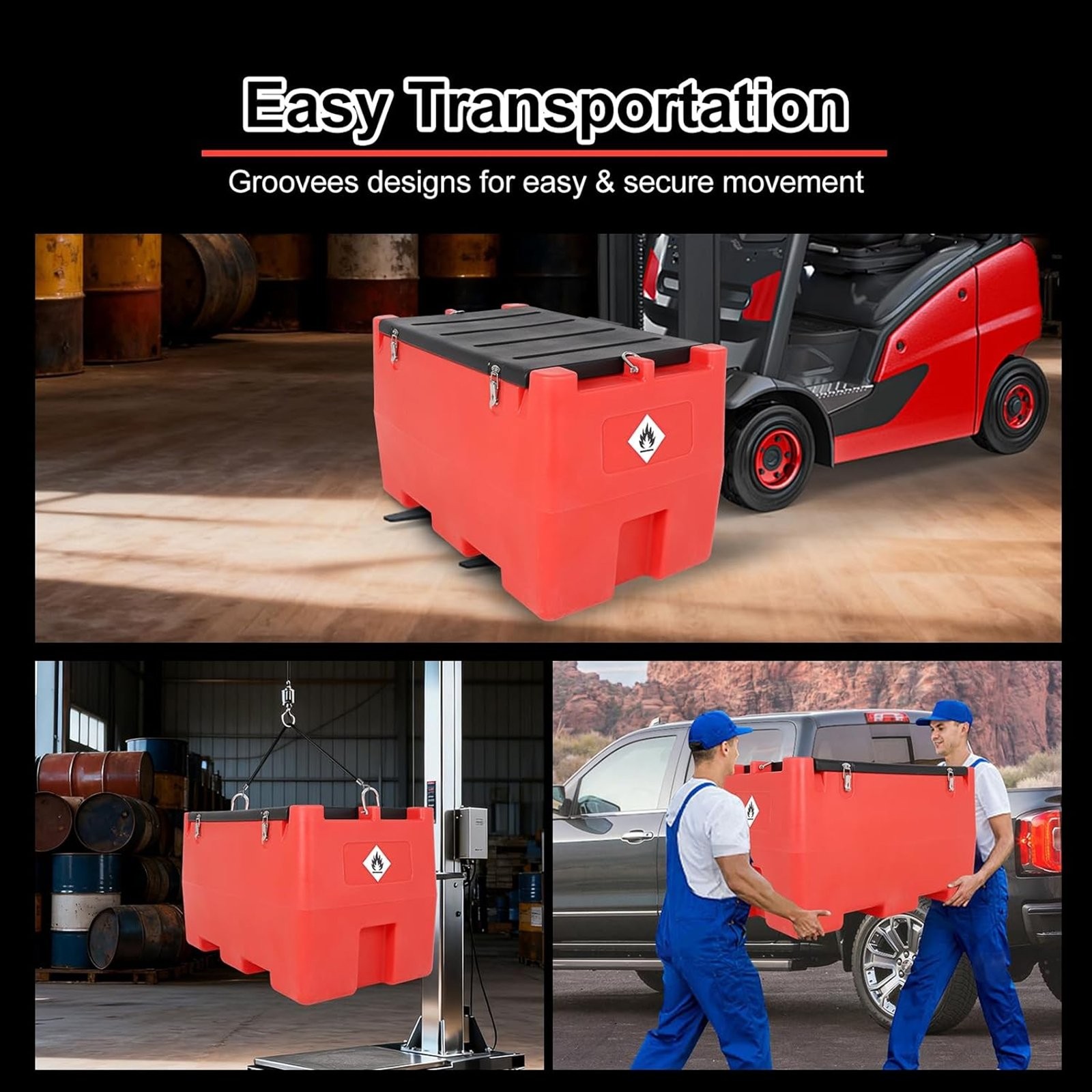 Portable Fuel Tank 50 Gallon 12V 8GPM Electric Transfer Pump&Auto Fueling Nozzle