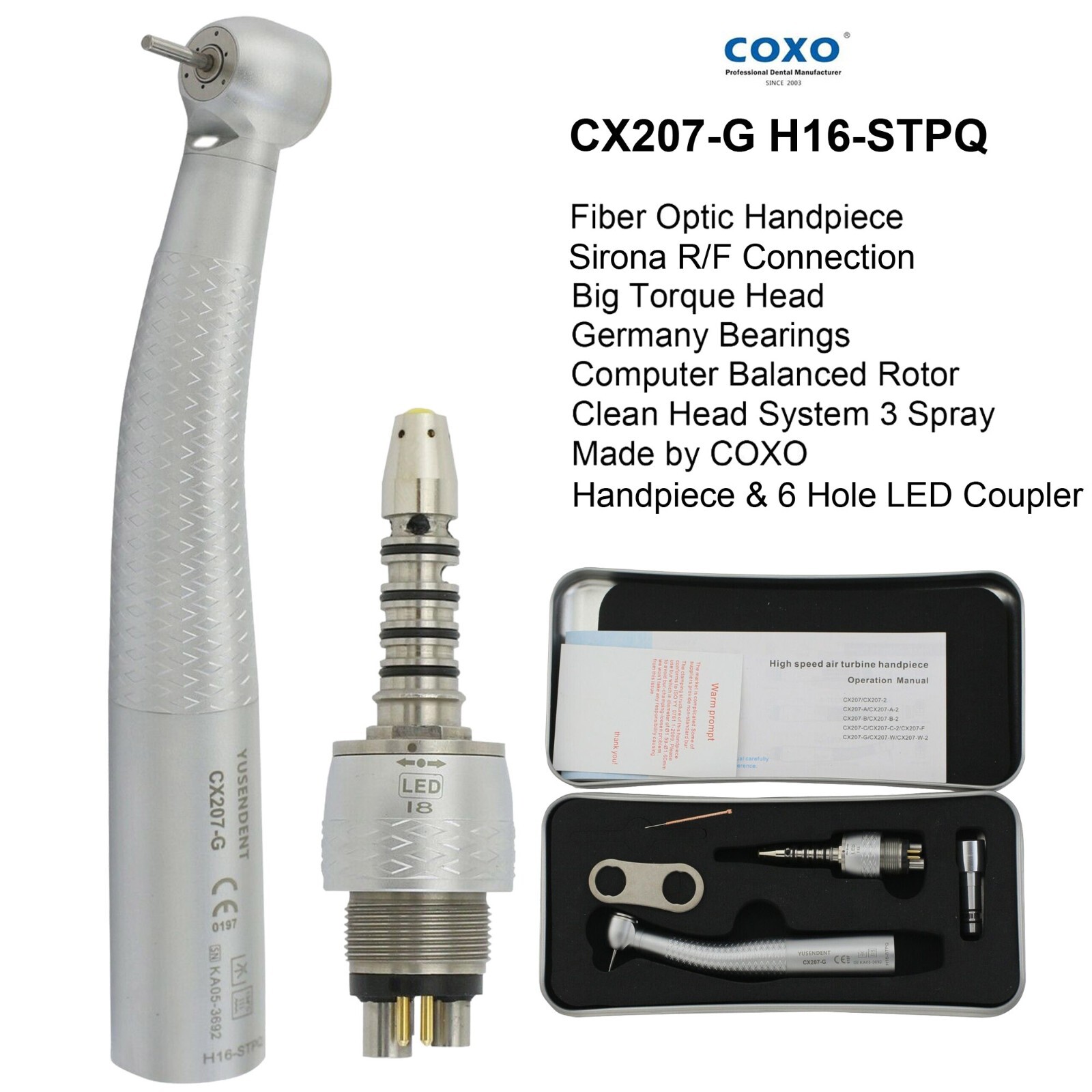 COXO Dental Fiber Optic Handpiece High Speed Turbine For Kavo NSK Sirona Coupler