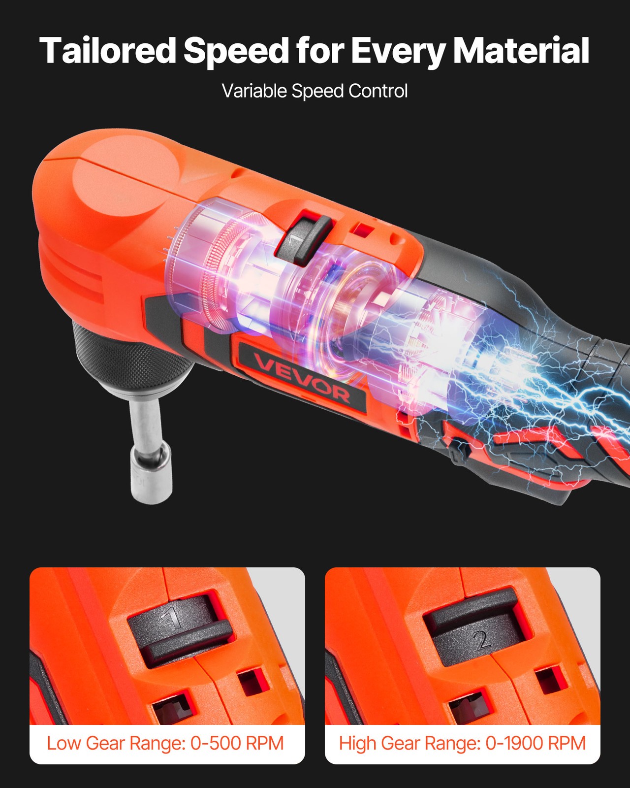 VEVOR Right Angle Drill 3/8 Inch Chuck 90 Degree Cordless Right Angle Drill