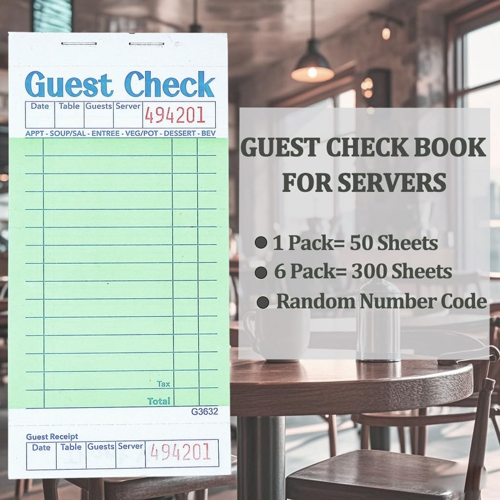 300 Guest Check Books 6 Pack Of 50, for Servers, Server Note Pads, Waitresses