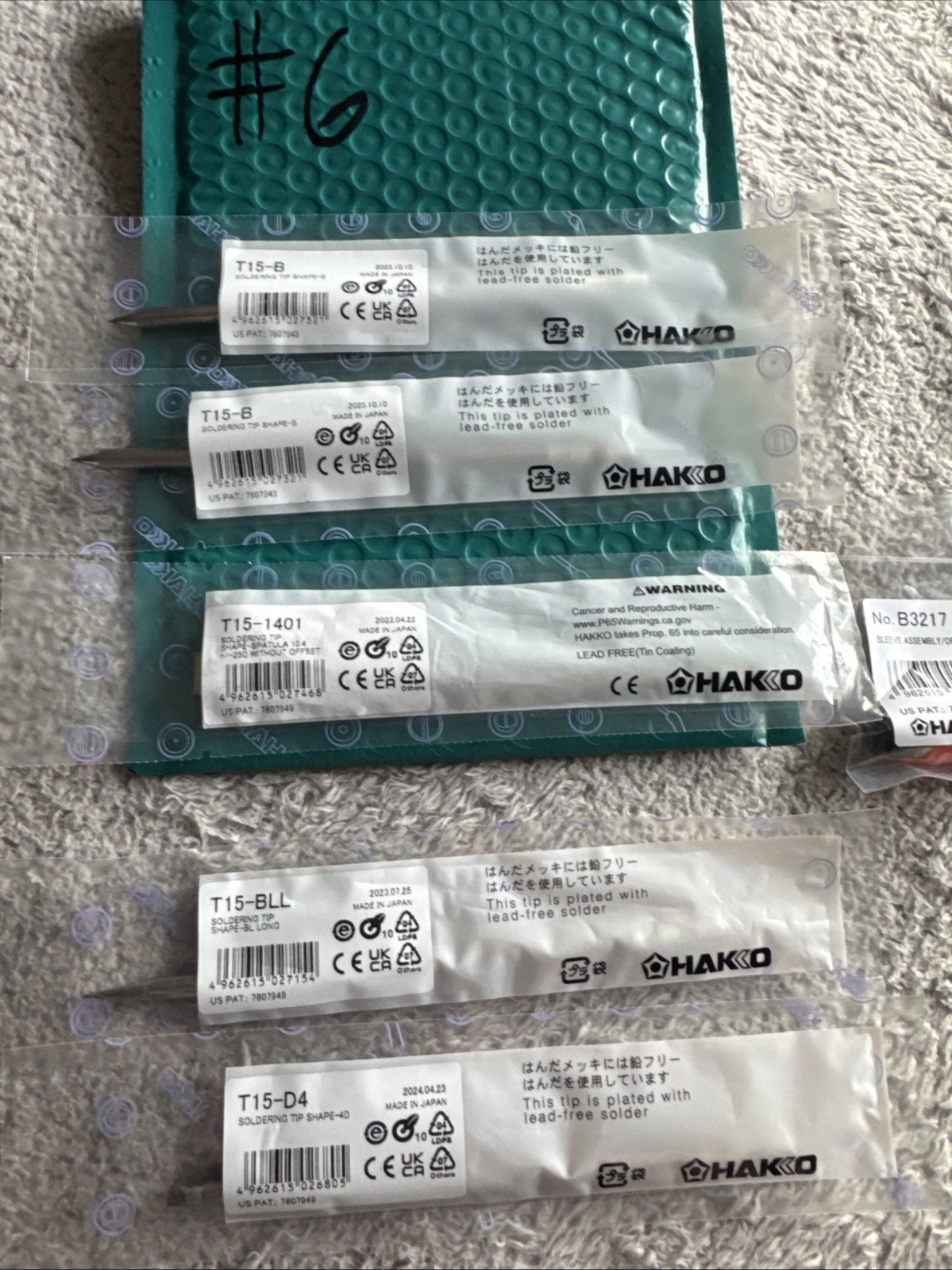 NEW Lot of 5 Hakko T15-D4 B BLL Soldering Tips Conical 1 Grip B3217
