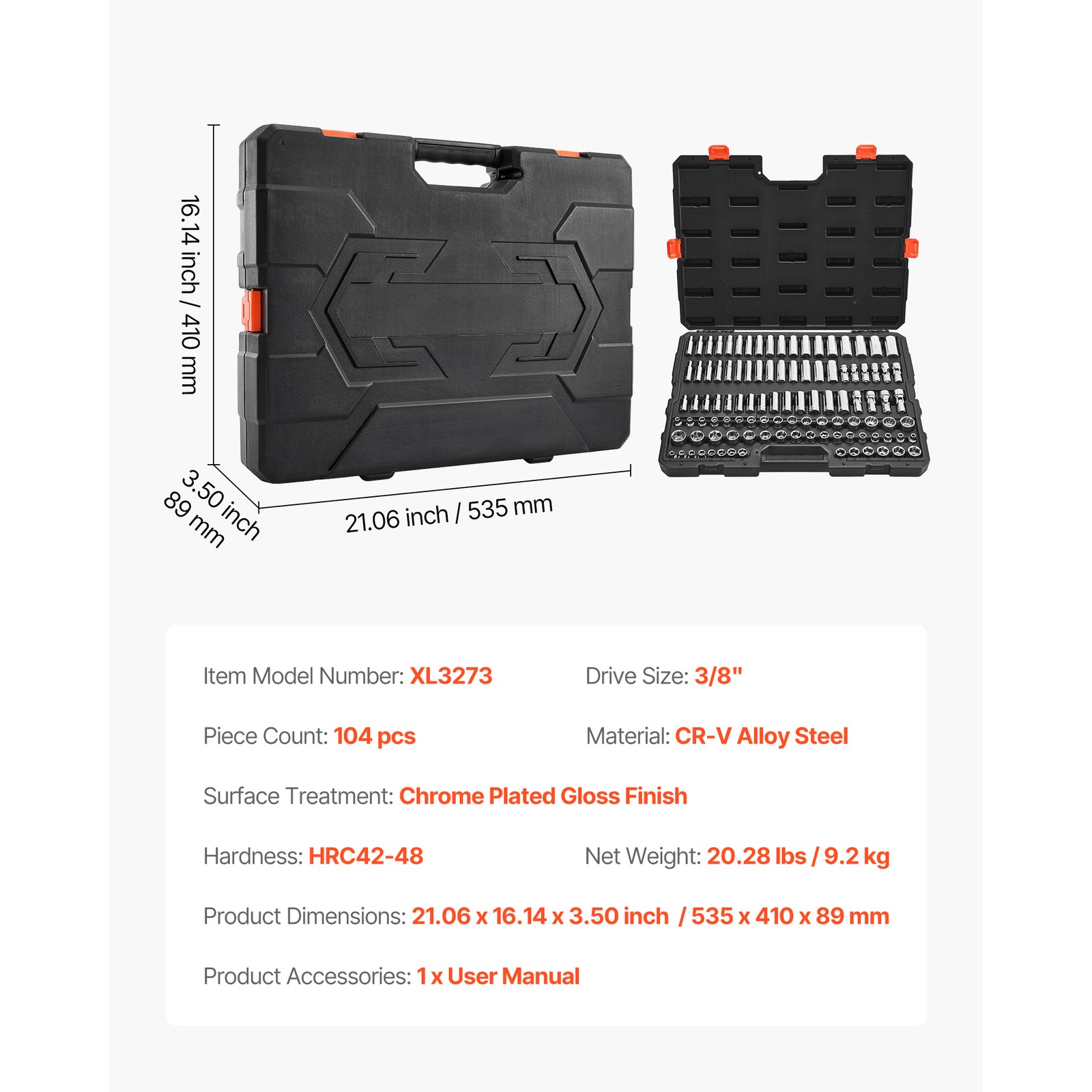 Uimoso 104-Piece Socket Tool Set for 3/8-Inch Drive Automotive Repairs