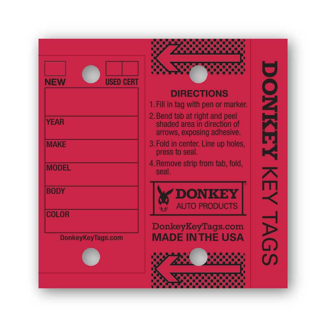 Car Dealer Key Tags (Laminated Self-Protecting) (250 Tags w/ Metal Rings)