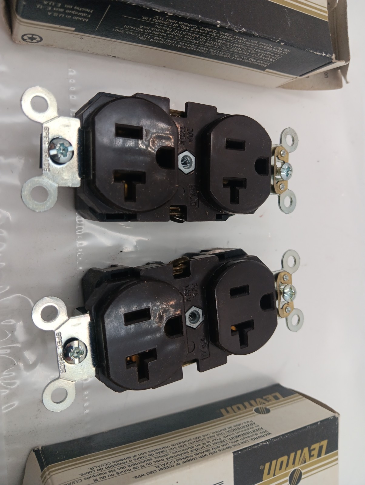 Lot of 2 NOS Leviton Duplex Receptacle Back & Side Wired 5362 Cafe Brown