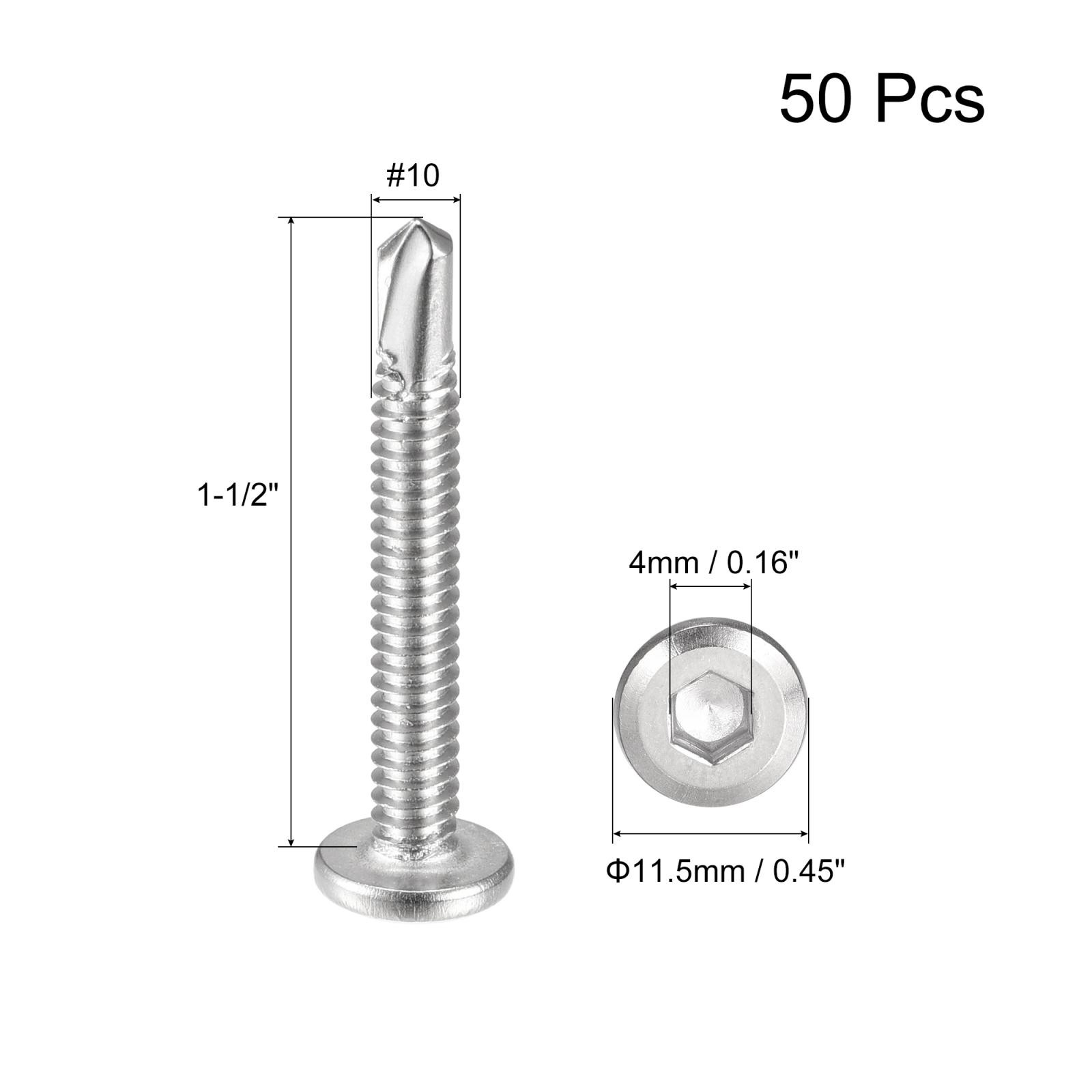 50pcs #10 x 1-1/2″ 410 Stainless Steel Flat Head Hex Socket Self Drilling Screw