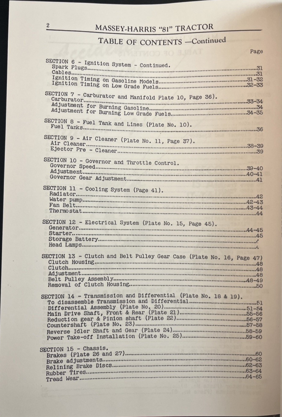 Reproduction Service Manual for Massey-Harris 81 Tractors