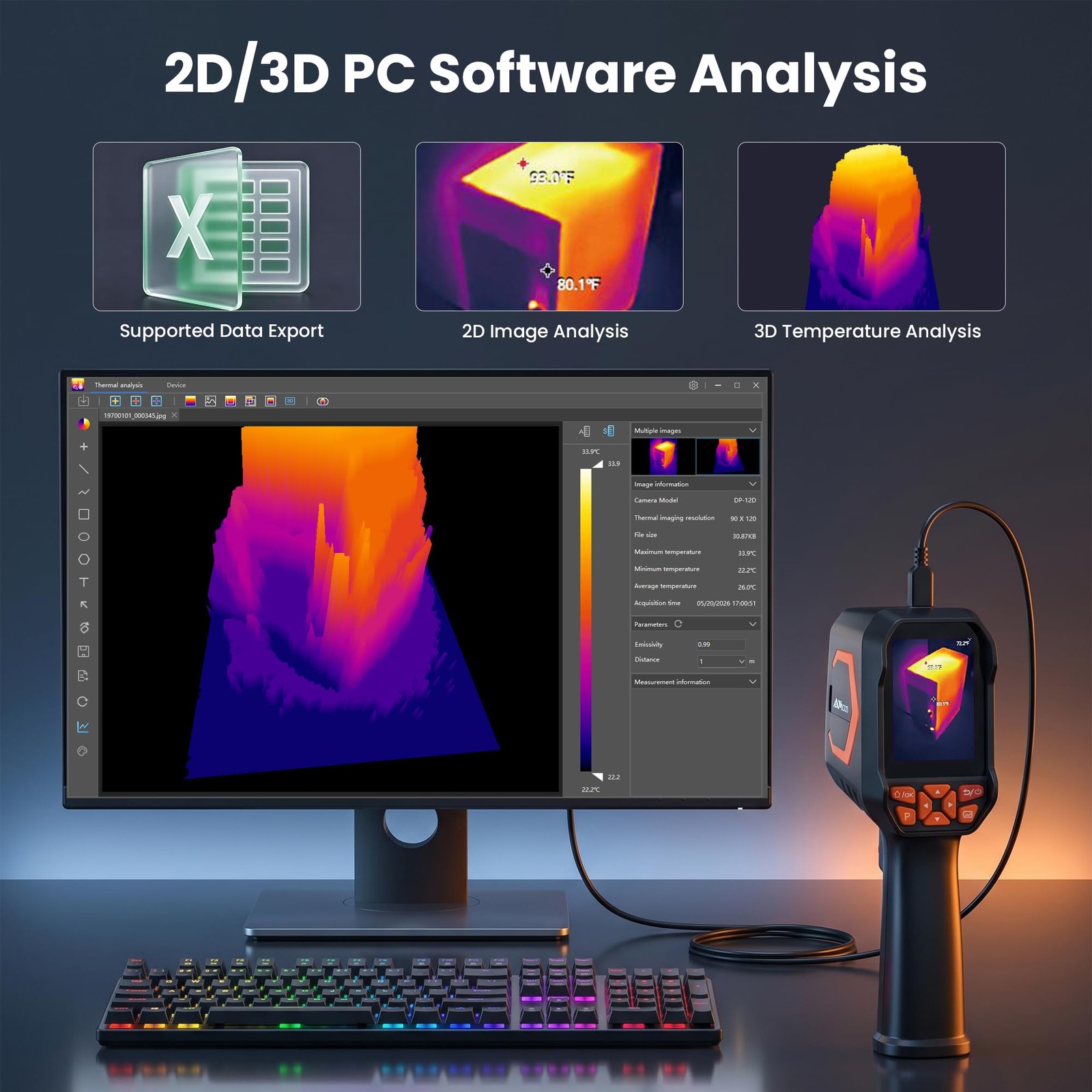 ANXTECH Handheld Thermal Camera 240×180 25Hz for Home 240×180, Orange