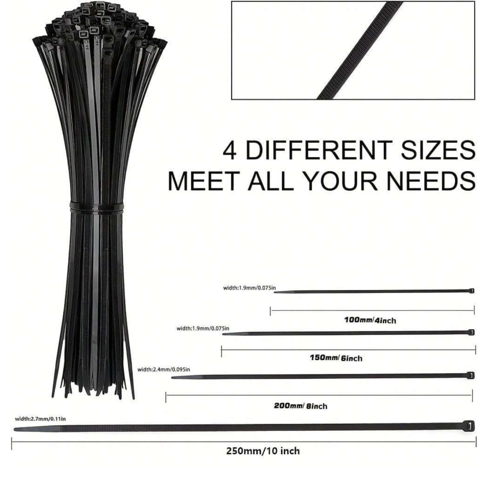 100x Black Cable Ties Zip Tie Buckle Wraps Tidy Natural Strong Nylon Strap Thick