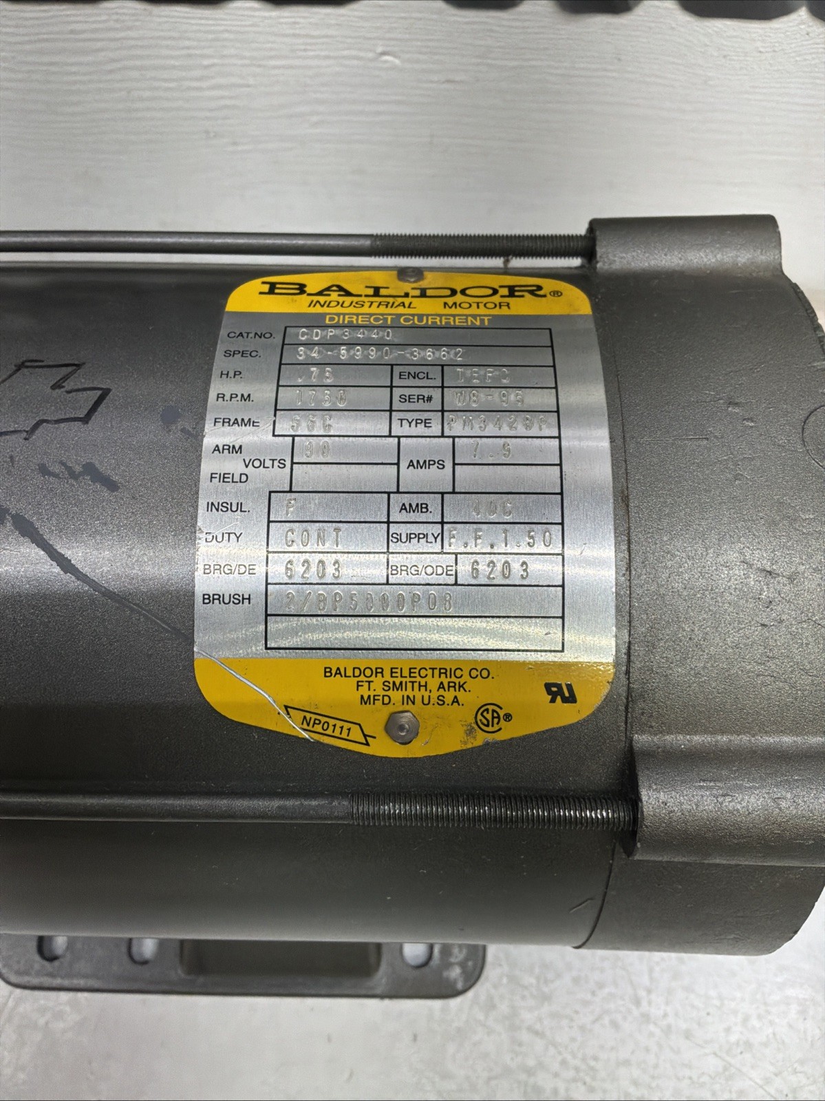 Baldor DC Industrial Motor CDP3440 3/4HP 90 VDC 1750 RPM NEW