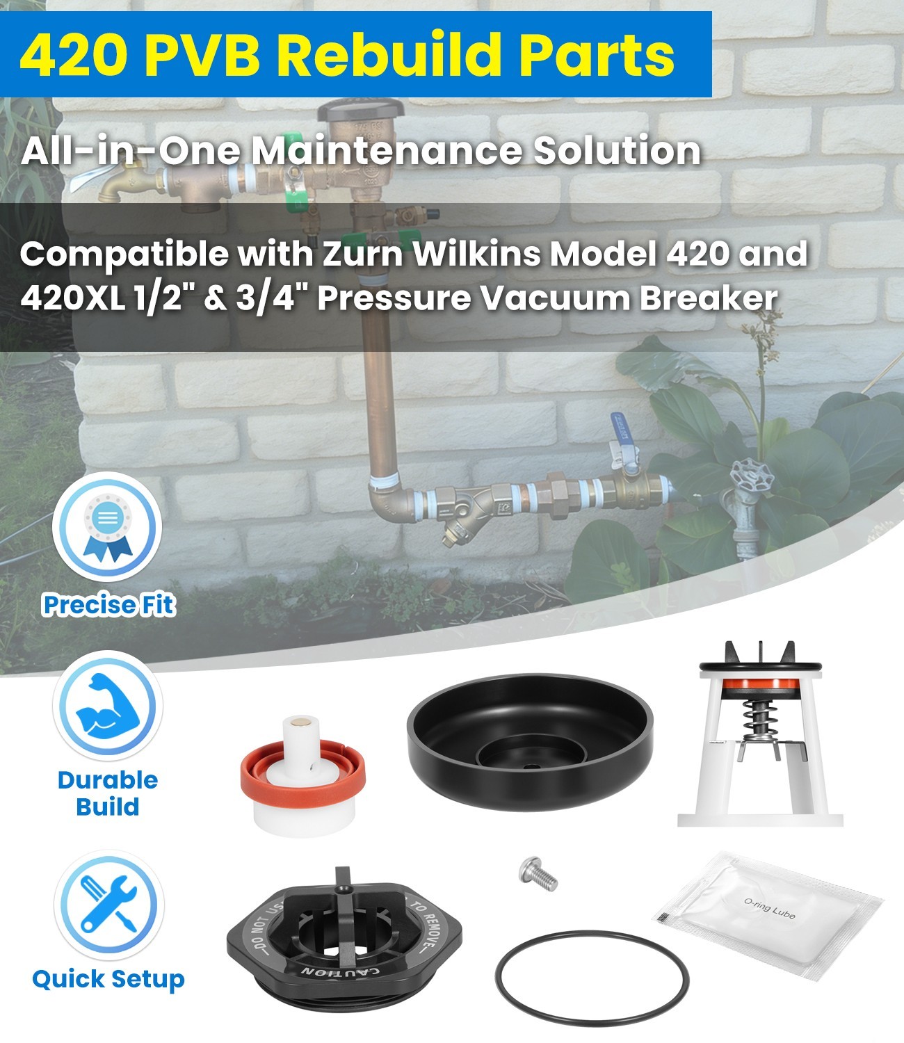 RK12-420 Repair Kit for Zurn Wilkins 1/2″ 3/4″ Model 420 420XL PVB Breaker