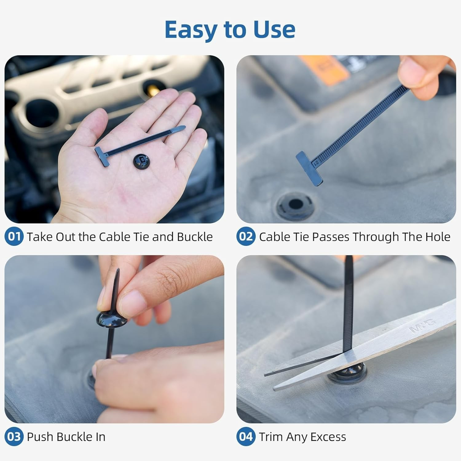 100 Pcs Nylon Universal Cable Tie Buckle for Car – Self-Locking and Easy Inst…