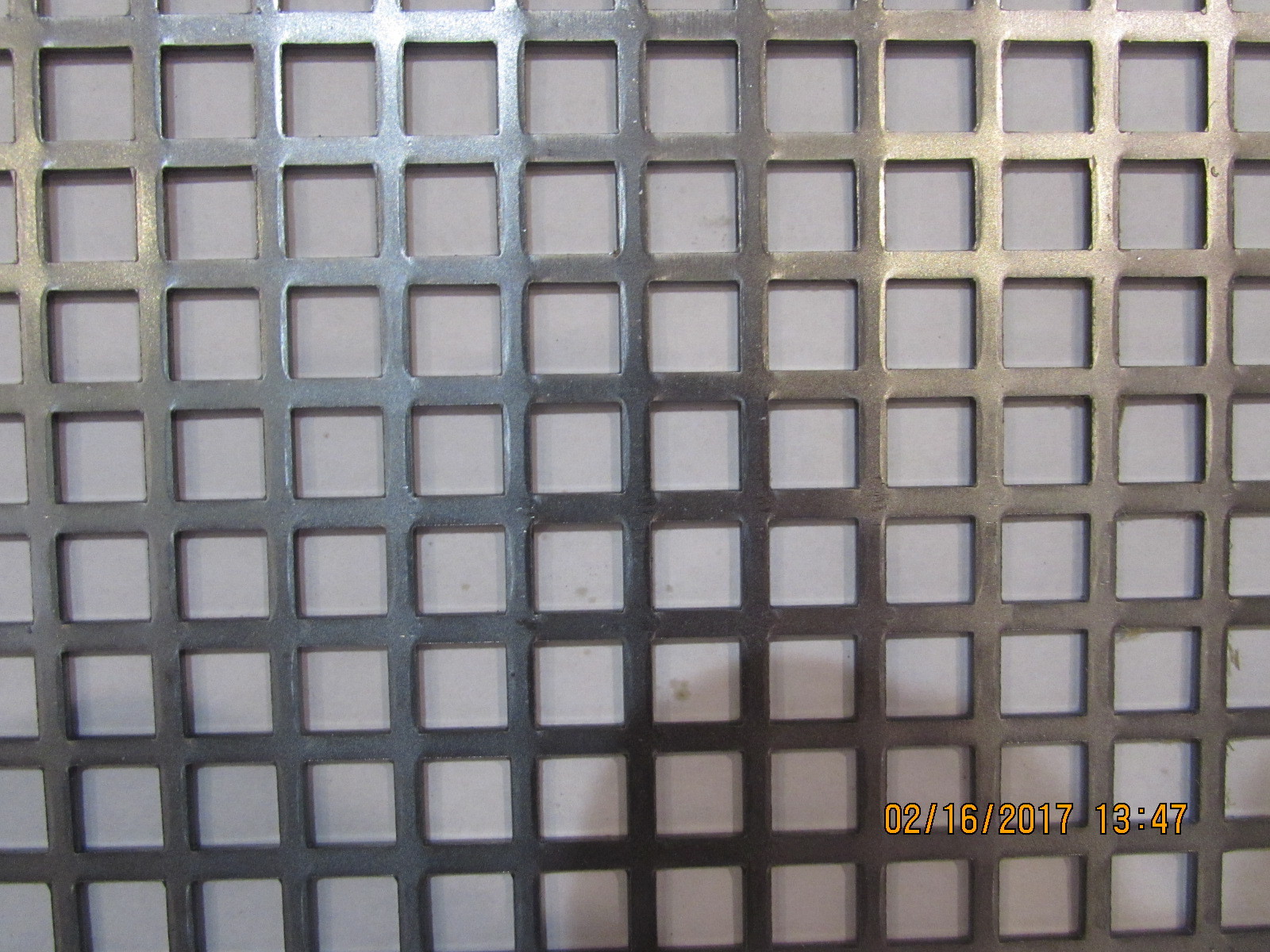 3/8 SQUARE PERFORATED METAL 16 GAUGE–PLAIN STEEL– 16-3/4″ X 18″