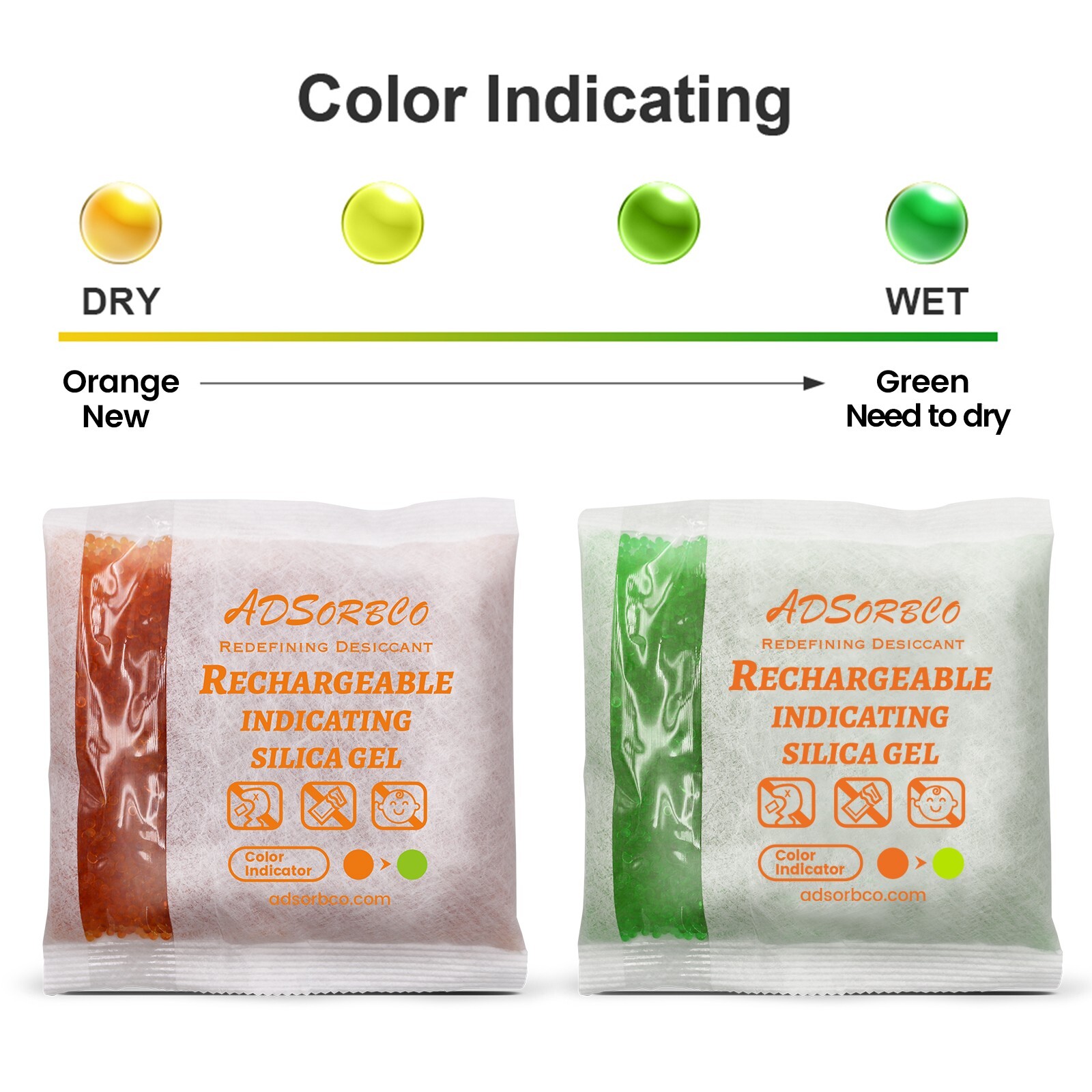 [200g 5p]Adsorbco Rechargeable Desiccant Packs, Indicating Silica Gel Packets