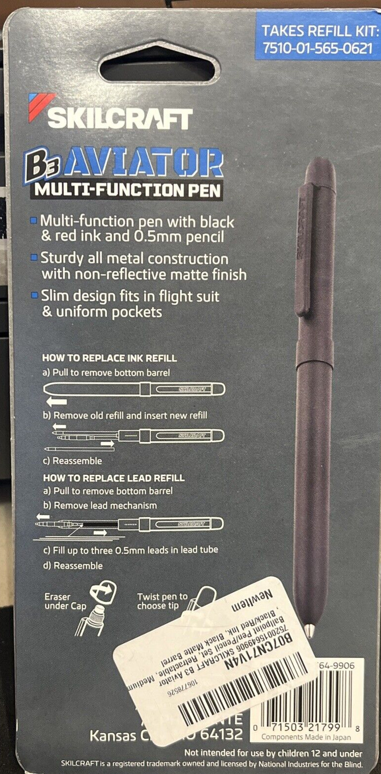 Skilcraft B3 Aviator Multi Function pen 071503217998 3 in 1 Pen Pencil
