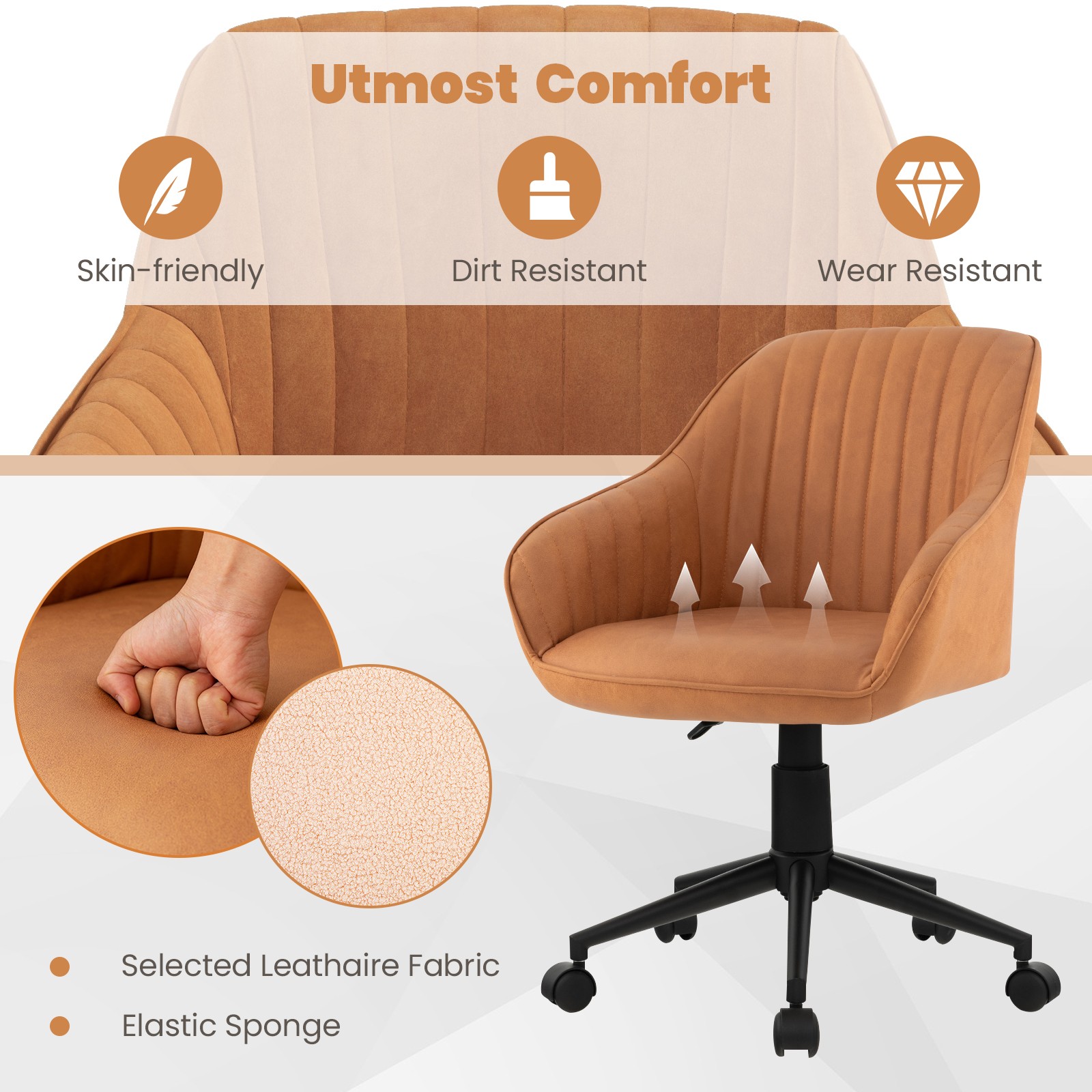 Costway Adjustable Swivel Leisure Desk Chair PU Leathaire Home Office Arm Chair