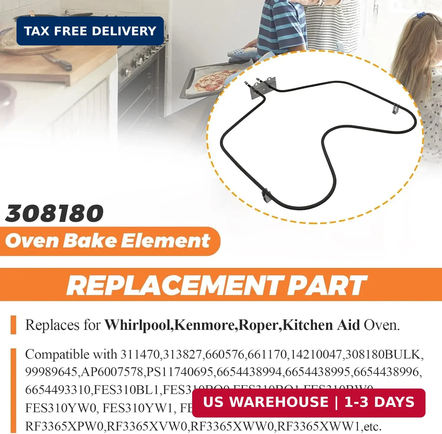 [UPGRADED]WP308180 W10308477 Oven Bake Element Replacement for Whirlpool Oven He