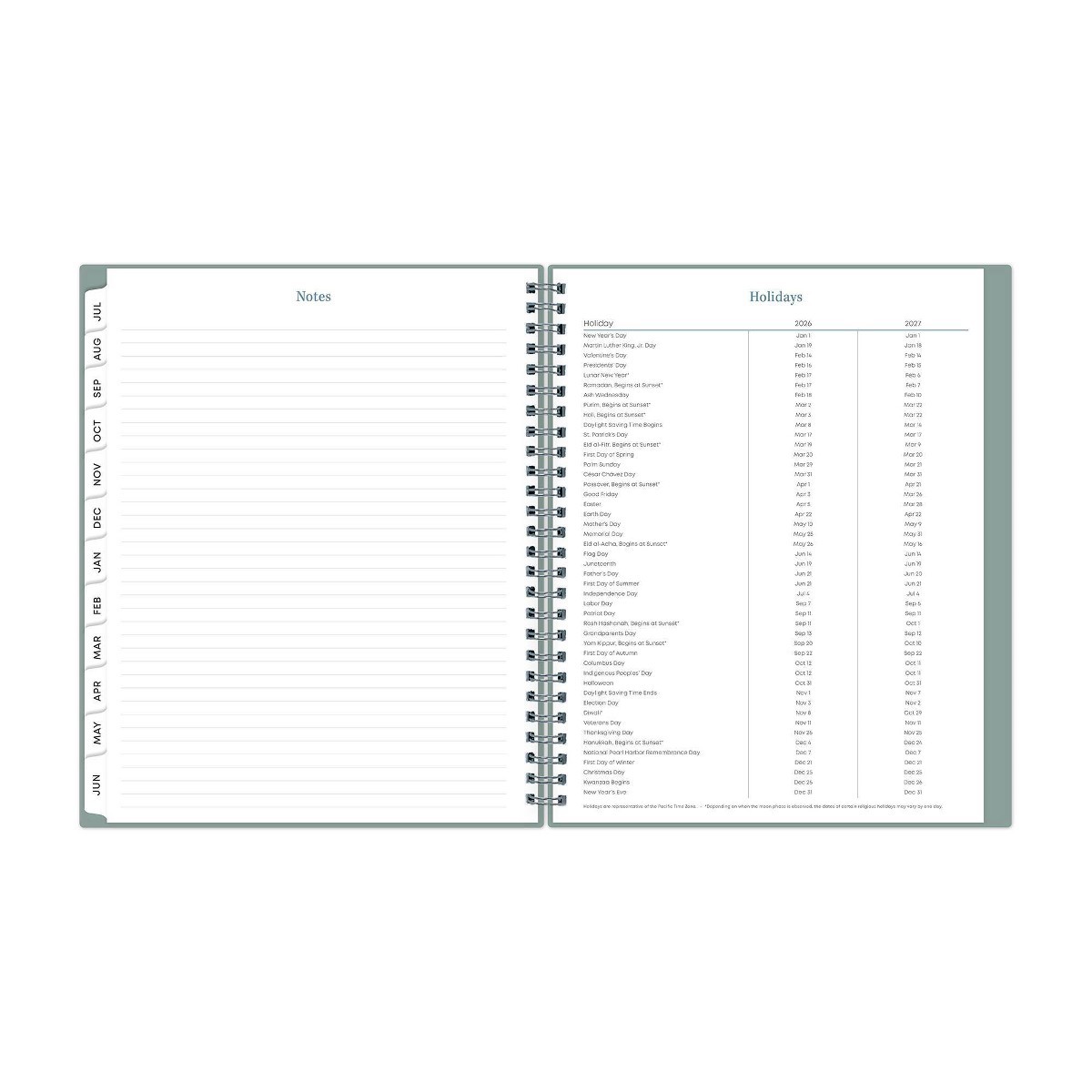 Blue Sky 7″x9″ 2026-2027 Hybrid Work Planner Solid Clary Sage Safety Wirebound