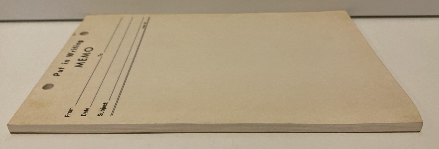 Vintage «Put it in Writing» Memo Pad 8 1/2″ x 5 1/2″ 45 sheets 2 holes at Top