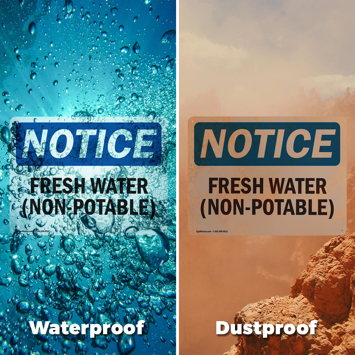 (2 Pack) Fresh Water (Non-Potable) OSHA Notice Sign Decal Metal Plastic